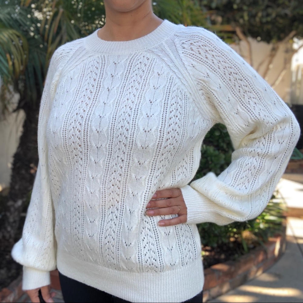 NWT O.P.T. Anthropologie Knit Crew Neck Cream Sweater Size Medium
